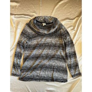 Talbots Sweater‎ Womens Sz Medium Cowl Neck Pullover Black Gray Heather Stripe